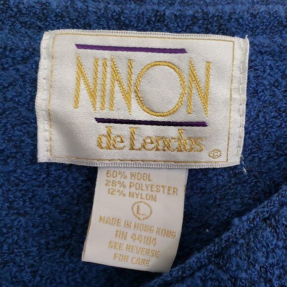 Ninon de leclos Women's Large Wool Blend Button Up Blue Cardigan - Picture 3 of 7